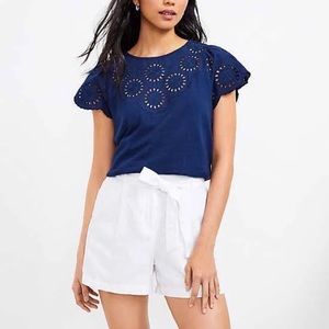 Ann Taylor Loft White Paperbag Linen Shorts Size Small